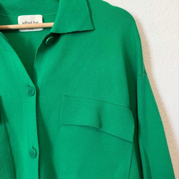 Aritzia Wilfred Free Kelly Green Ronnie Button Down Sweater Women's Size Medium - Picture 3 of 7